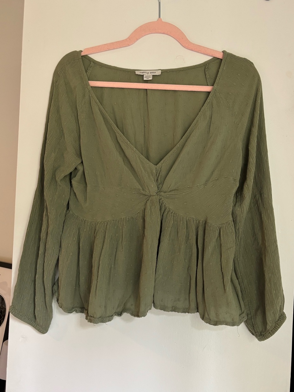 American Eagle Olive Green Peplum Blouse | M